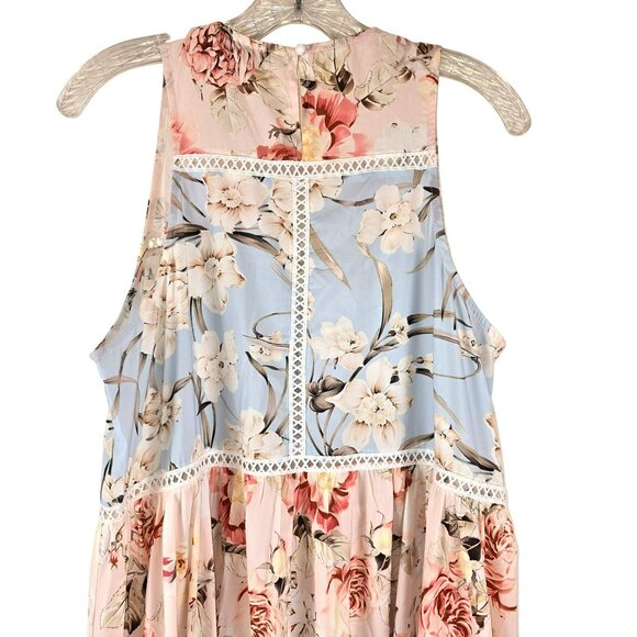 Floral Sleeveless Maxi Dress Lace Trim By Floryday Peach Blue Size XL NWT JH1771 - Picture 7 of 8